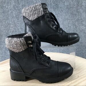 Women's Black Ankle Boots with Gray Knit Cuff